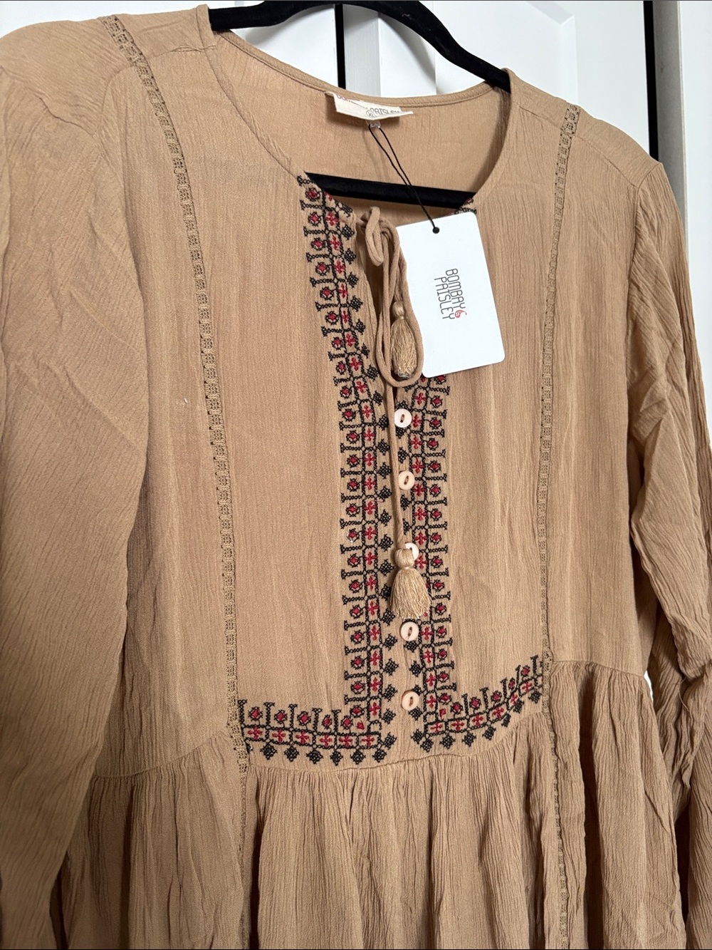 NWT [Bombay Paisley] Boho Embroidered Tassel A-Line Dress in Brown Women’s XL - Picture 6 of 13